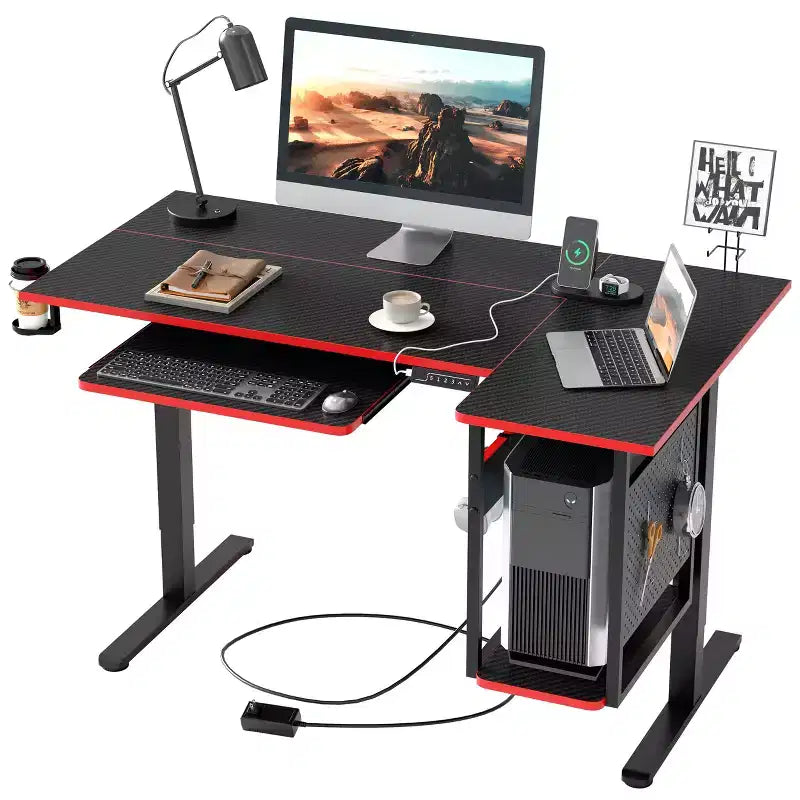 Bureau de jeu debout Bestier 57, bureau d'écriture réglable en hauteur, poste de travail assis-debout, table d'ordinateur de bureau à domicile pour l'étude et le tapis de marche