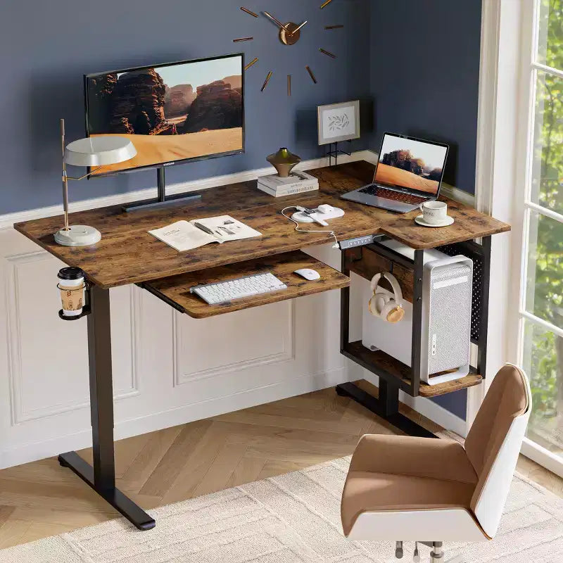 Bureau de jeu debout Bestier 57, bureau d'écriture réglable en hauteur, poste de travail assis-debout, table d'ordinateur de bureau à domicile pour l'étude et le tapis de marche