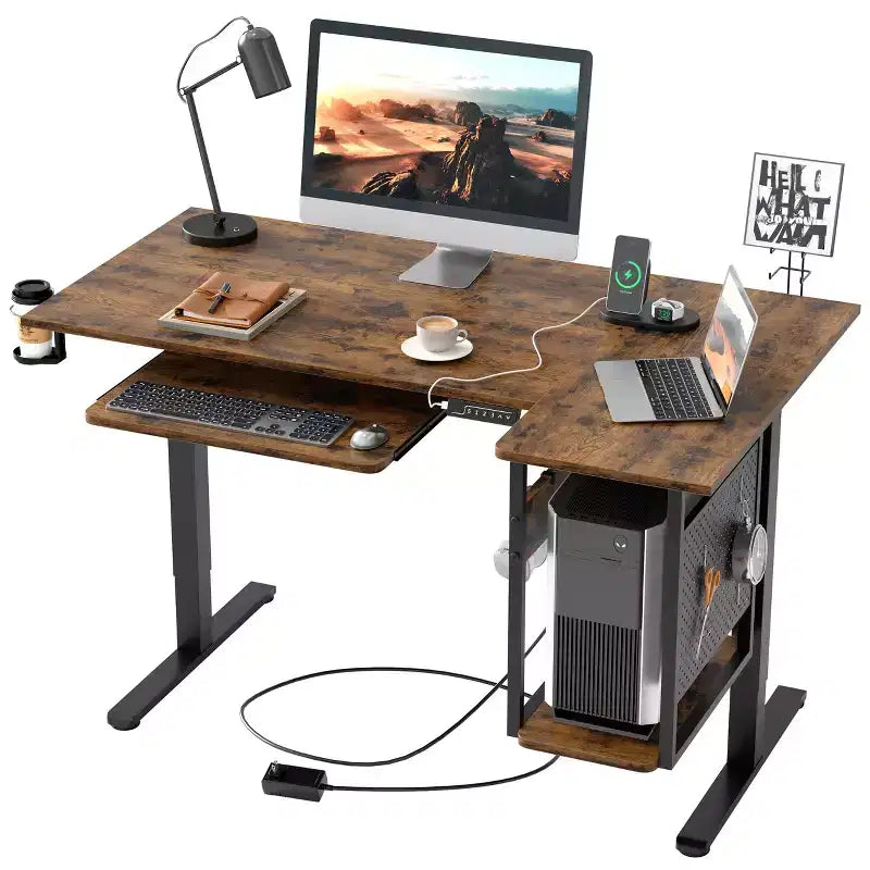 Bureau de jeu debout Bestier 57, bureau d'écriture réglable en hauteur, poste de travail assis-debout, table d'ordinateur de bureau à domicile pour l'étude et le tapis de marche