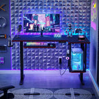 Bestier 57 Standing Gaming Desk, Height Adjustable Writing Desk, Sit to Stand up Workstation, Home Office Computer Table for Study & Walking Pad