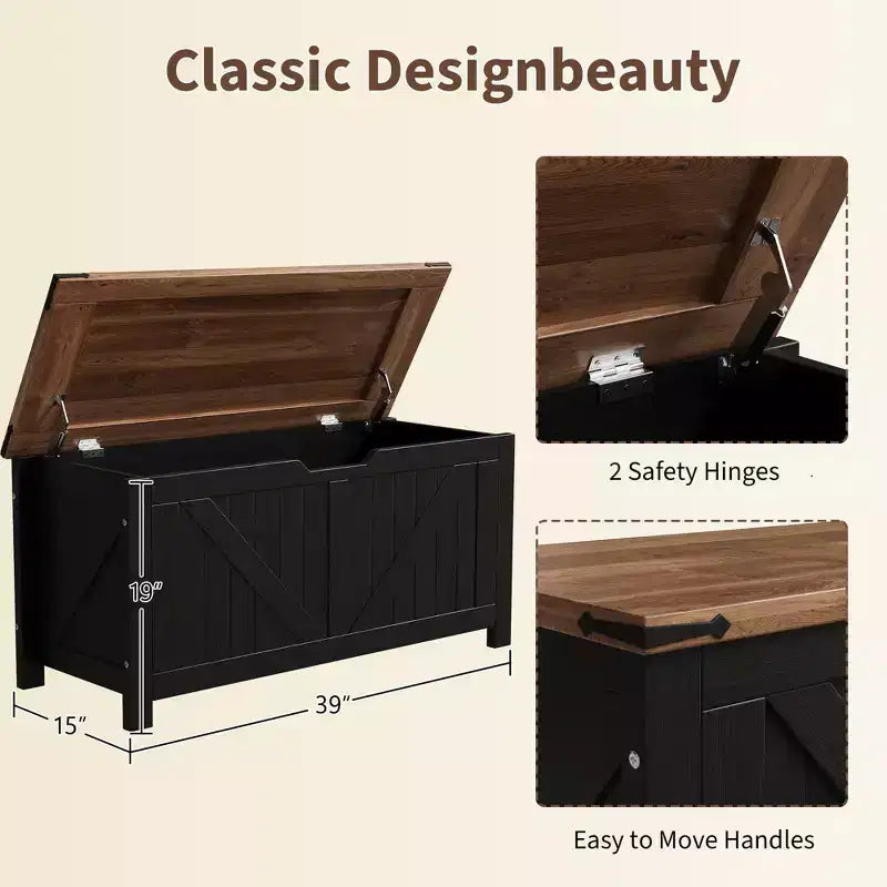 Banc de rangement en bois à dessus relevable de 39,4 po, organisateur d'entrée vintage et coffre à jouets, meuble d'appoint multifonctionnel pour la maison ou le salon