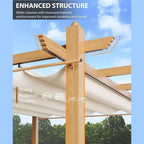 Pergola extérieure moderne en aluminium avec auvent rétractable et moustiquaire latérale, aspect bois, moustiquaire, protection UV pour jardin, terrasse