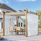 Pergola extérieure moderne en aluminium avec auvent rétractable et moustiquaire latérale, aspect bois, moustiquaire, protection UV pour jardin, terrasse