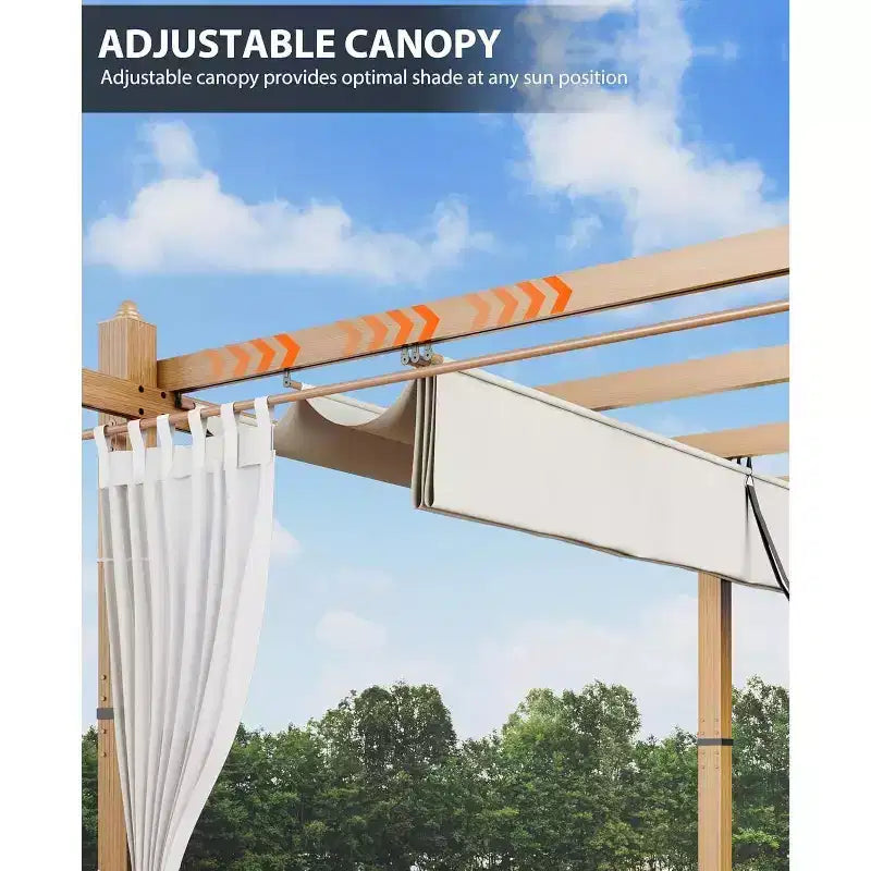 Pergola extérieure moderne en aluminium avec auvent rétractable et moustiquaire latérale, aspect bois, moustiquaire, protection UV pour jardin, terrasse
