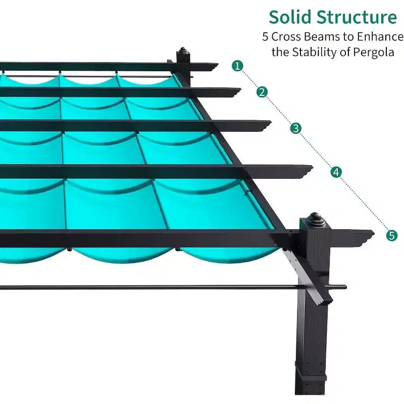 Pergola extérieure moderne en aluminium avec auvent rétractable et moustiquaire latérale, aspect bois, moustiquaire, protection UV pour jardin, terrasse