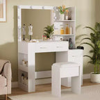 Coiffeuse de 41 pouces avec miroir 10 ampoules, prises intégrées, 3 modes d'éclairage, 5 tiroirs et tabouret rembourré, table de maquillage pour chambre à coucher
