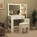 Coiffeuse de 41 pouces avec miroir 10 ampoules, prises intégrées, 3 modes d'éclairage, 5 tiroirs et tabouret rembourré, table de maquillage pour chambre à coucher
