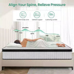 Matelas hybride 12 po avec ressorts ensachés et mousse confort, housse en tricot respirant, soutien mi-ferme Grand lit