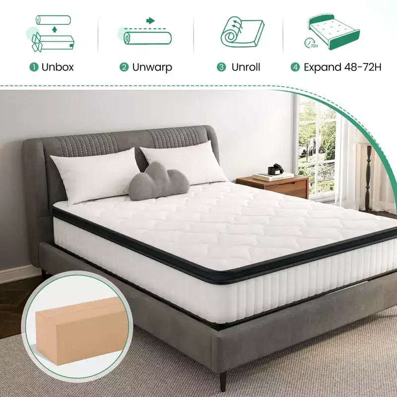 Matelas hybride 12 po avec ressorts ensachés et mousse confort, housse en tricot respirant, soutien mi-ferme Grand lit