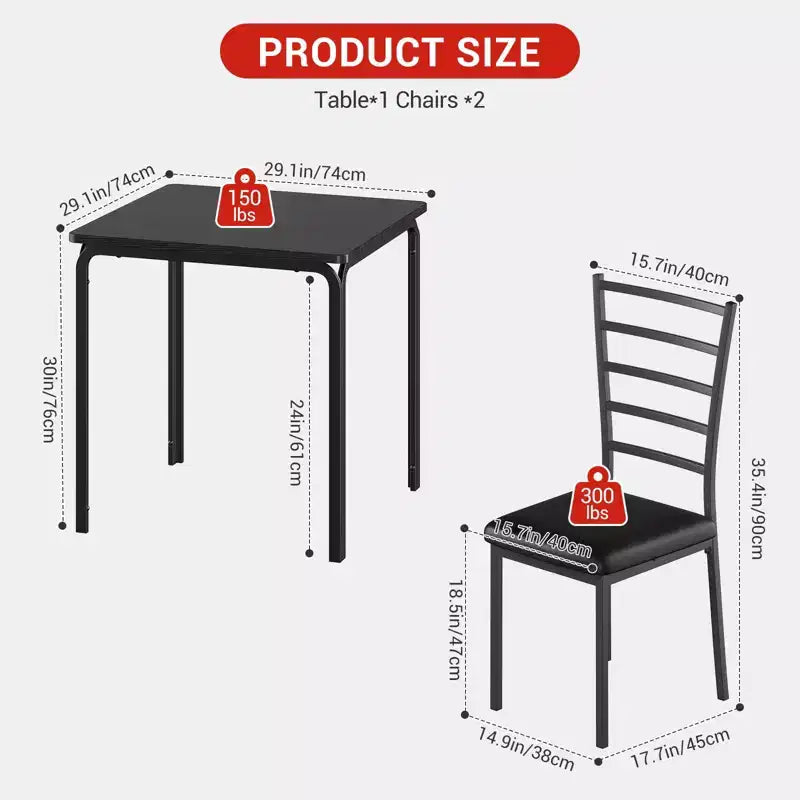 Ensemble de salle à manger carré 2 pièces peu encombrant pour 2 personnes, table et chaises compactes pour cuisine, appartement, coin petit-déjeuner et petits espaces de salle à manger, 73,9x73,9x76,2 cm