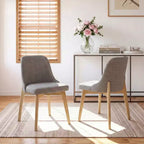 PexFix Chaises de salle à manger rembourrées en bois massif, lot de 2, chaises d'appoint de cuisine en tissu de style Mid-Century avec dossier ergonomique et revêtement en lin respirant