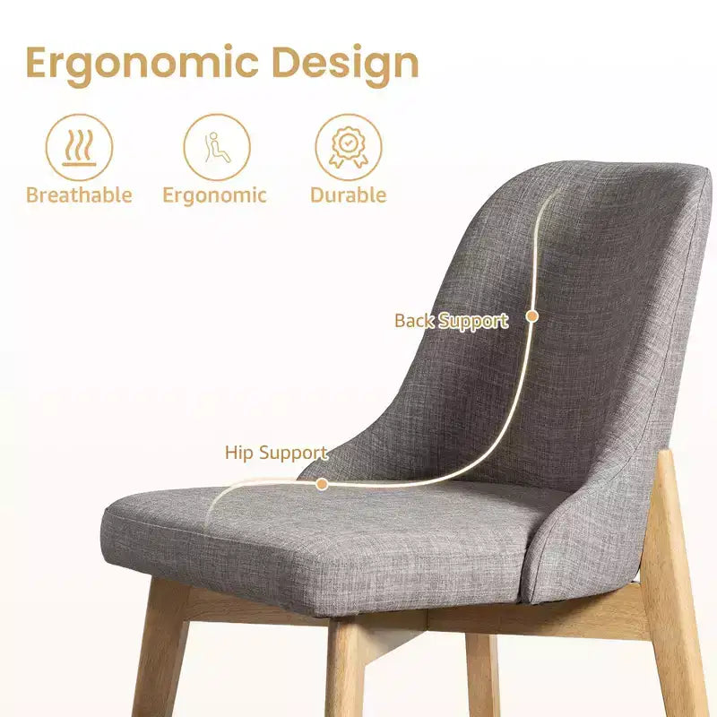 PexFix Chaises de salle à manger rembourrées en bois massif, lot de 2, chaises d'appoint de cuisine en tissu de style Mid-Century avec dossier ergonomique et revêtement en lin respirant
