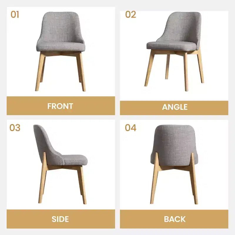 PexFix Chaises de salle à manger rembourrées en bois massif, lot de 2, chaises d'appoint de cuisine en tissu de style Mid-Century avec dossier ergonomique et revêtement en lin respirant
