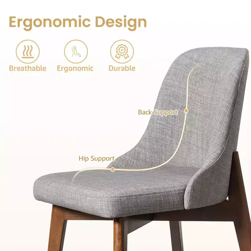 PexFix Chaises de salle à manger rembourrées en bois massif, lot de 2, chaises d'appoint de cuisine en tissu de style Mid-Century avec dossier ergonomique et revêtement en lin respirant