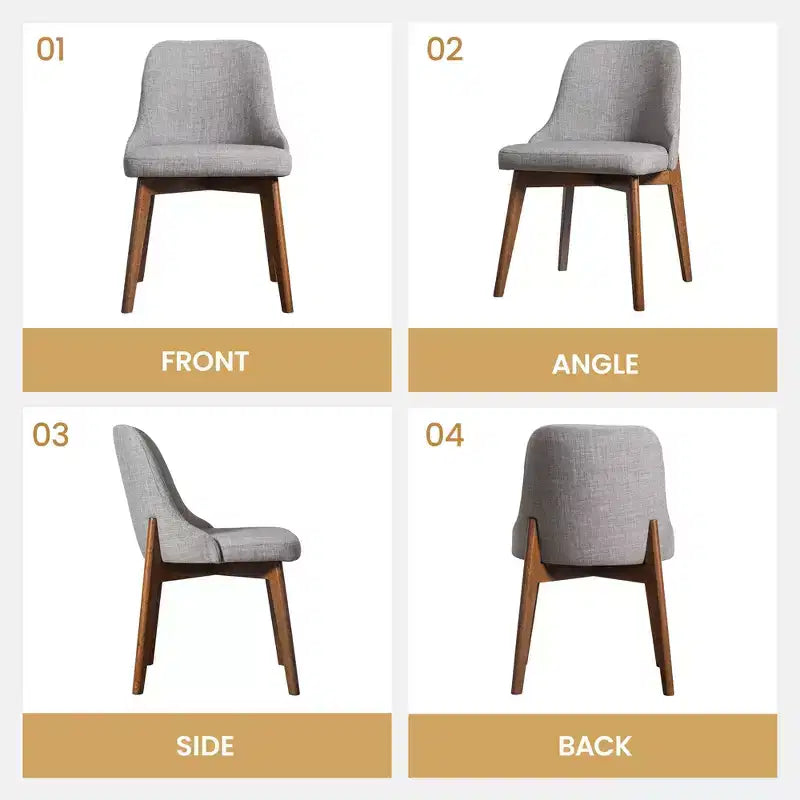 PexFix Chaises de salle à manger rembourrées en bois massif, lot de 2, chaises d'appoint de cuisine en tissu de style Mid-Century avec dossier ergonomique et revêtement en lin respirant