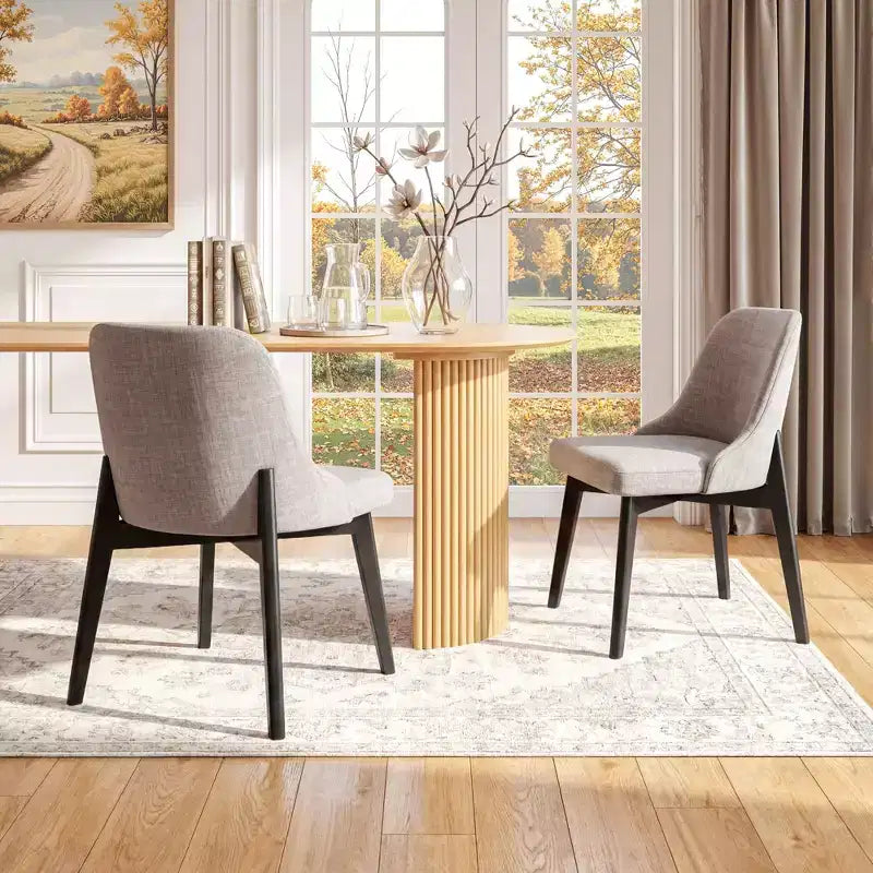 PexFix Chaises de salle à manger rembourrées en bois massif, lot de 2, chaises d'appoint de cuisine en tissu de style Mid-Century avec dossier ergonomique et revêtement en lin respirant