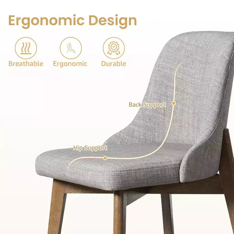 PexFix Chaises de salle à manger rembourrées en bois massif, lot de 2, chaises d'appoint de cuisine en tissu de style Mid-Century avec dossier ergonomique et revêtement en lin respirant
