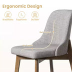 PexFix Chaises de salle à manger rembourrées en bois massif, lot de 2, chaises d'appoint de cuisine en tissu de style Mid-Century avec dossier ergonomique et revêtement en lin respirant