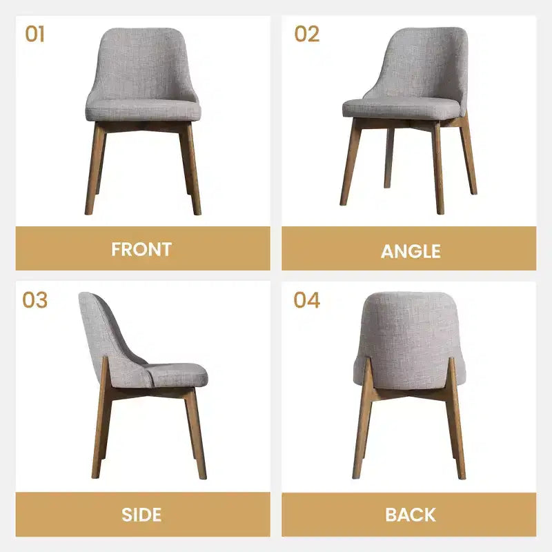 PexFix Chaises de salle à manger rembourrées en bois massif, lot de 2, chaises d'appoint de cuisine en tissu de style Mid-Century avec dossier ergonomique et revêtement en lin respirant