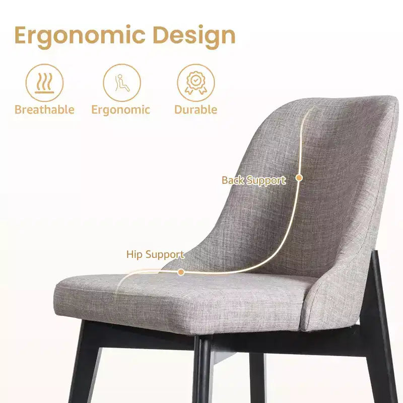 PexFix Chaises de salle à manger rembourrées en bois massif, lot de 2, chaises d'appoint de cuisine en tissu de style Mid-Century avec dossier ergonomique et revêtement en lin respirant