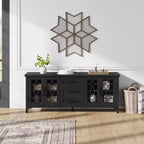 Meuble TV rustique de 70 pouces, meuble de divertissement style ferme avec porte en verre, armoires de rangement, tiroirs, console multimédia moderne pour salon