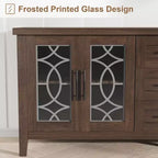 Meuble TV rustique de 70 pouces, meuble de divertissement style ferme avec porte en verre, armoires de rangement, tiroirs, console multimédia moderne pour salon