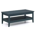 Table basse rectangulaire à 2 niveaux Costway avec étagère de rangement à lattes et plateau épais Bleu charbon/Marron