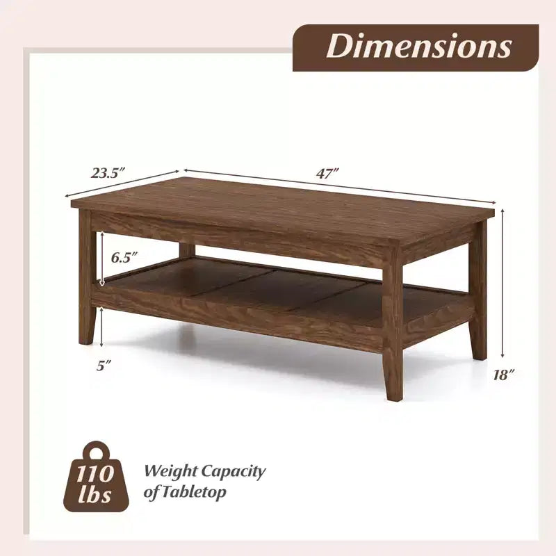 Table basse rectangulaire à 2 niveaux Costway avec étagère de rangement à lattes et plateau épais Bleu charbon/Marron
