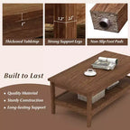 Table basse rectangulaire à 2 niveaux Costway avec étagère de rangement à lattes et plateau épais Bleu charbon/Marron