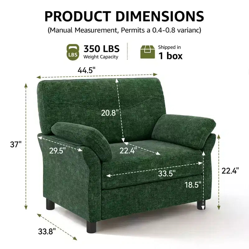 Dyonery 44.5 Fauteuil d'appoint surdimensionné, Fauteuil de lecture confortable en chenille très grand pour salon, chambre, appartement, assemblage sans outils