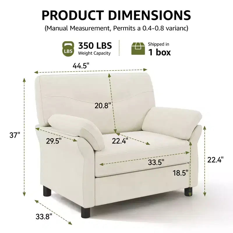 Dyonery 44.5 Fauteuil d'appoint surdimensionné, Fauteuil de lecture confortable en chenille très grand pour salon, chambre, appartement, assemblage sans outils