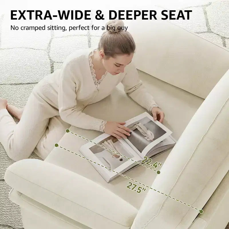 Dyonery 44.5 Fauteuil d'appoint surdimensionné, Fauteuil de lecture confortable en chenille très grand pour salon, chambre, appartement, assemblage sans outils