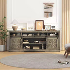 66 Farmhouse TV Console for 75 TV, Entertainment Center with Barn Doors, Semi-Open Storage and Adjustable Shelf