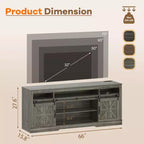 Meuble TV de ferme de 66 po pour téléviseur de 75 po, centre de divertissement avec portes de grange, rangement semi-ouvert et étagère réglable