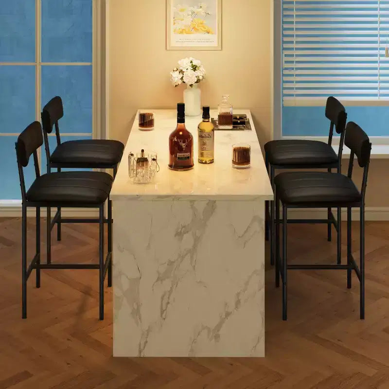 Ensemble de salle à manger rectangulaire 5 pièces pour 4 personnes, table en métal et bois avec 4 chaises rembourrées, cuisine et salle à manger, marron rustique