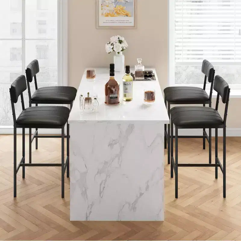 Ensemble de salle à manger rectangulaire 5 pièces pour 4 personnes, table en métal et bois avec 4 chaises rembourrées, cuisine et salle à manger, marron rustique