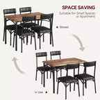 Ensemble de salle à manger rectangulaire 5 pièces pour 4 personnes, table en métal et bois avec 4 chaises rembourrées, cuisine et salle à manger, marron rustique