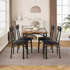 Ensemble de salle à manger rectangulaire 5 pièces pour 4 personnes, table en métal et bois avec 4 chaises rembourrées, cuisine et salle à manger, marron rustique