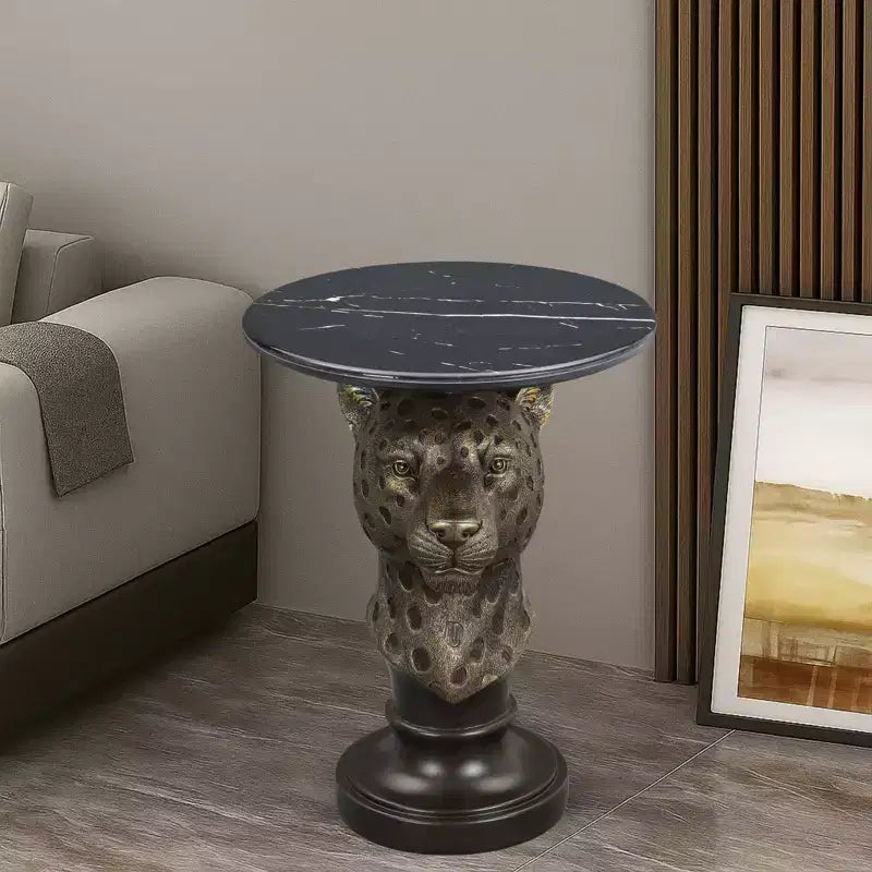 Table d'appoint Tête de Léopard, Table Basse Statue Animale pour Décoration de Salon