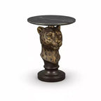Table d'appoint Tête de Léopard, Table Basse Statue Animale pour Décoration de Salon