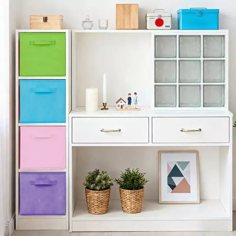 Bacs de rangement pliables en non-tissé, lot de 12, six couleurs macarons, boîtes de rangement avec poignées