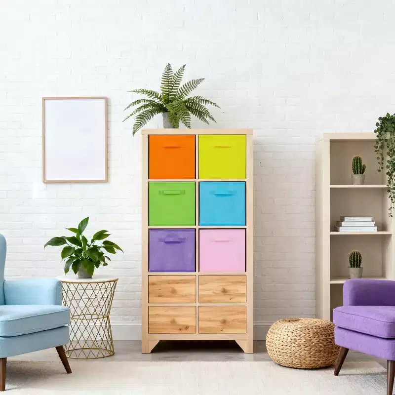 Bacs de rangement pliables en non-tissé, lot de 12, six couleurs macarons, boîtes de rangement avec poignées