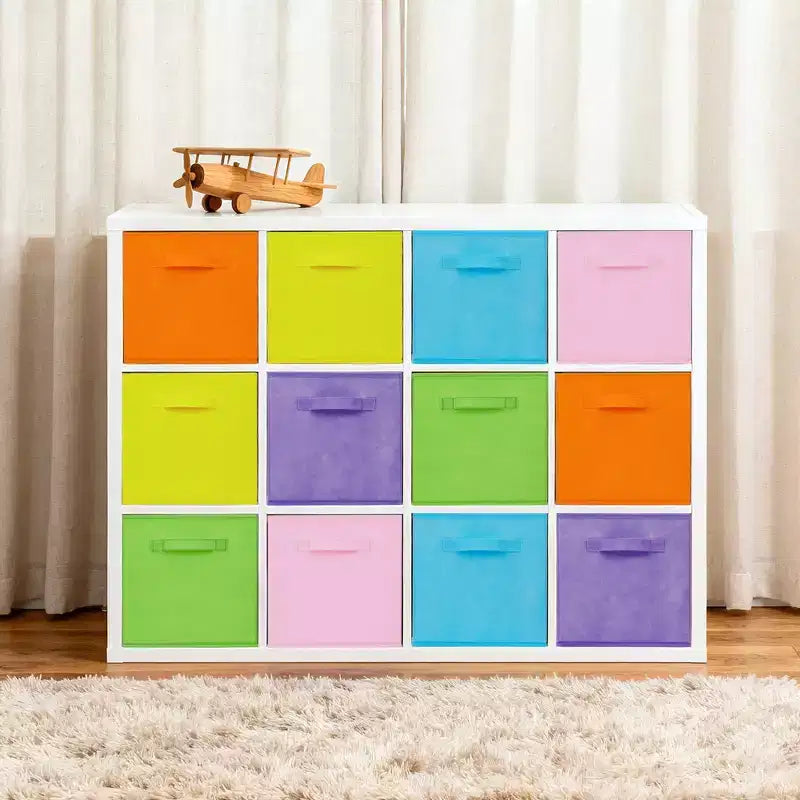 Bacs de rangement pliables en non-tissé, lot de 12, six couleurs macarons, boîtes de rangement avec poignées