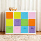 Bacs de rangement pliables en non-tissé, lot de 12, six couleurs macarons, boîtes de rangement avec poignées