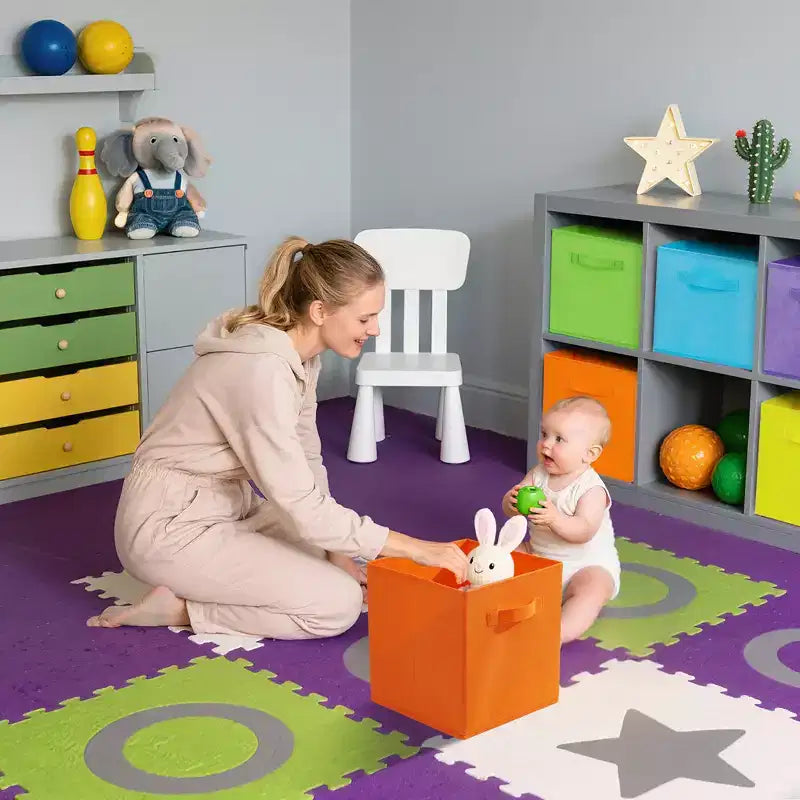 Bacs de rangement pliables en non-tissé, lot de 12, six couleurs macarons, boîtes de rangement avec poignées