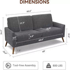 Canapé 2 places en velours côtelé Dyonery 68 avec coussins à ressorts, cadre en bois massif, assise profonde pour salon et chambre