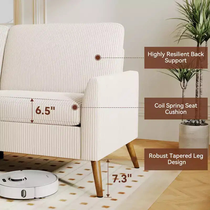 Canapé 2 places en velours côtelé Dyonery 68 avec coussins à ressorts, cadre en bois massif, assise profonde pour salon et chambre