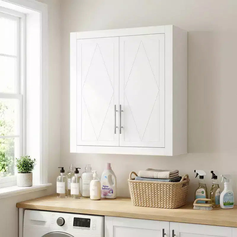 Dovelina 26H x 22W Armoire de rangement blanche moderne, armoire à pharmacie bleue, armoire murale de salle de bain pour salle de bain, buanderie, cuisine