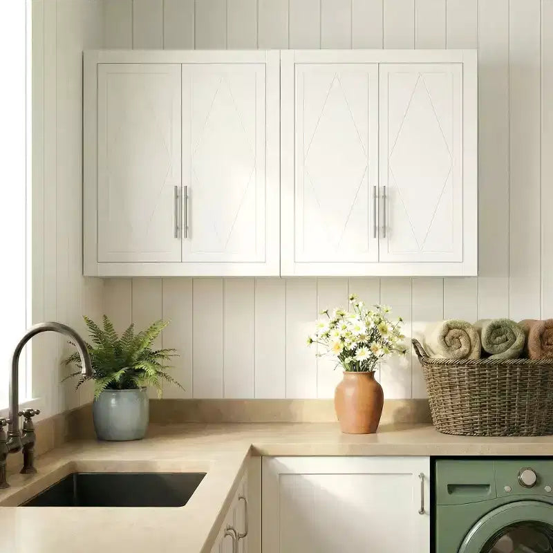 Dovelina 26H x 22W Armoire de rangement blanche moderne, armoire à pharmacie bleue, armoire murale de salle de bain pour salle de bain, buanderie, cuisine