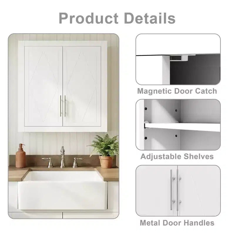 Dovelina 26H x 22W Armoire de rangement blanche moderne, armoire à pharmacie bleue, armoire murale de salle de bain pour salle de bain, buanderie, cuisine